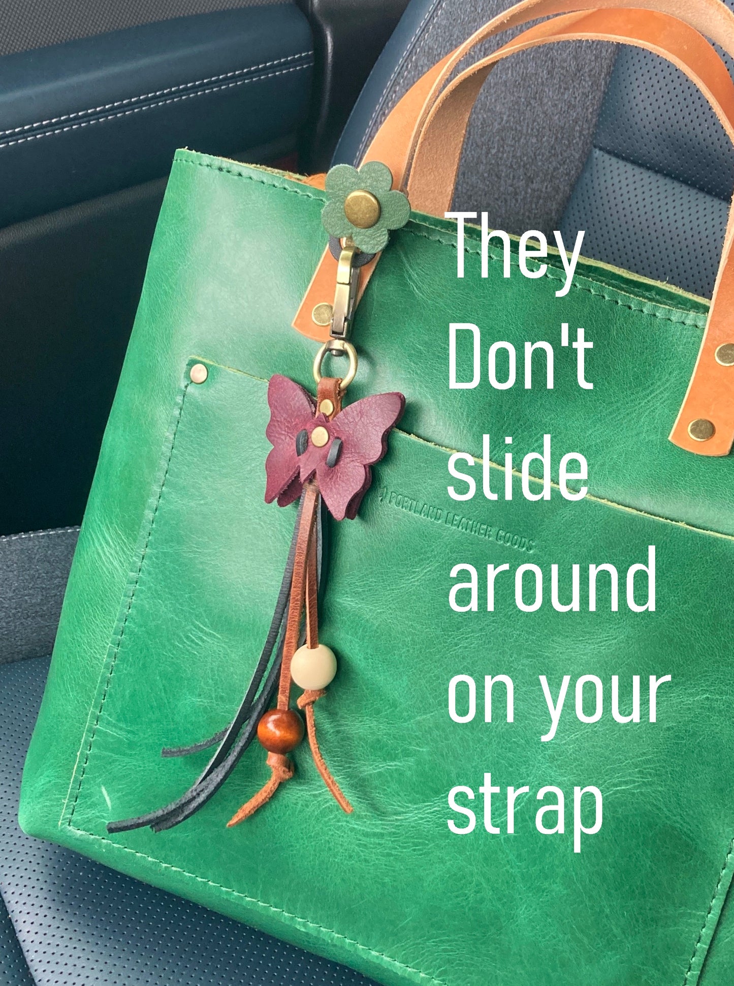 An Upgraded Design Dual Purpose Leather Snap Ring Flower Purse Charm Holder snap around your bag Loop attachment for charms and tassels bird butterfly heart Star Bee