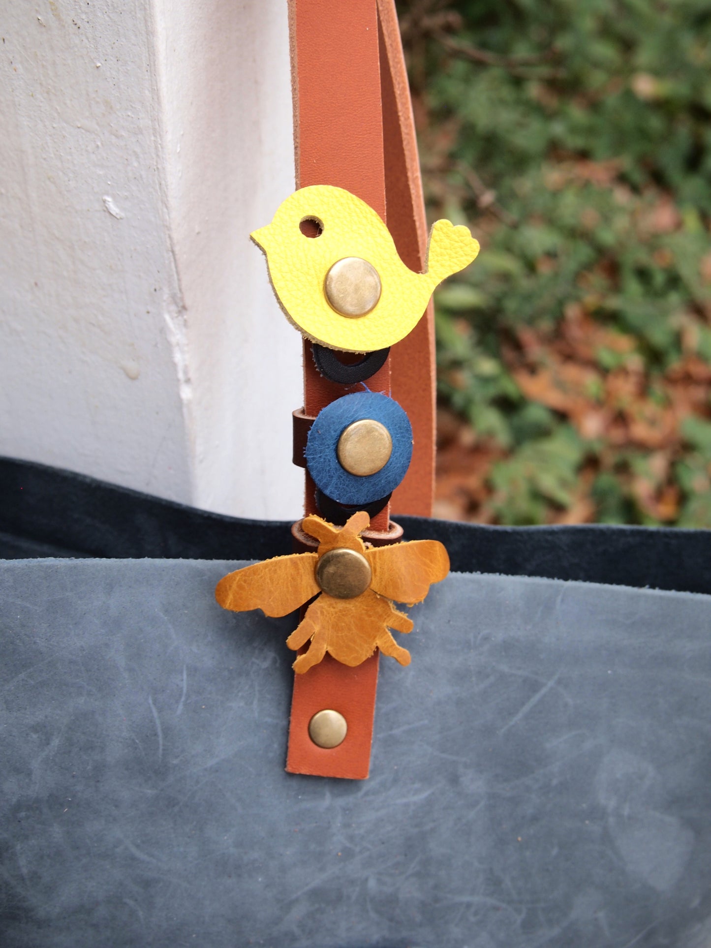 An Upgraded Design Dual Purpose  Leather Snap Ring Flower Purse Charm Holder snap around your bag Loop attachment for charms and tassels bird butterfly heart Star Bee
