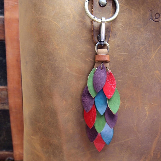 Jewel Tones Leather Waterfall Purse Charm Tassel Hand made with variety of colors Leather Bag Charm Purse Swag