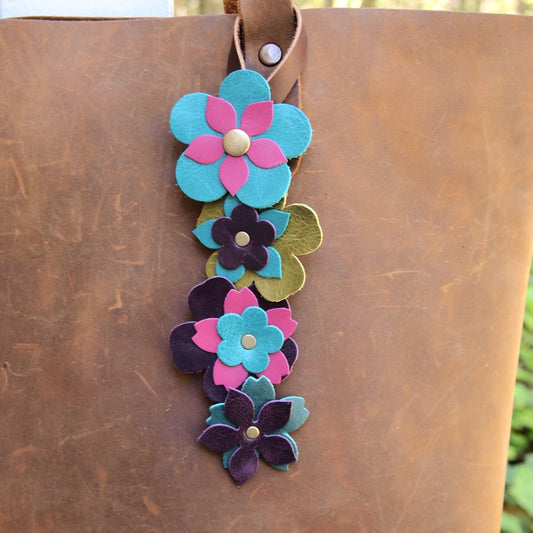 Colorful Leather Floral Cascade  wrap charm tassel Beautiful  handmade Flowers